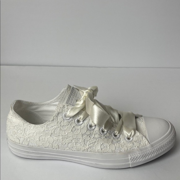 Converse‎ Women's Bridal Wedding Cream Lace Ribbon White Sneakers 8.5 - Picture 12 of 14